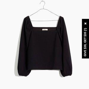 Madewell Puff Sleeve Crepe Top | Black Size L | Perfect Condition